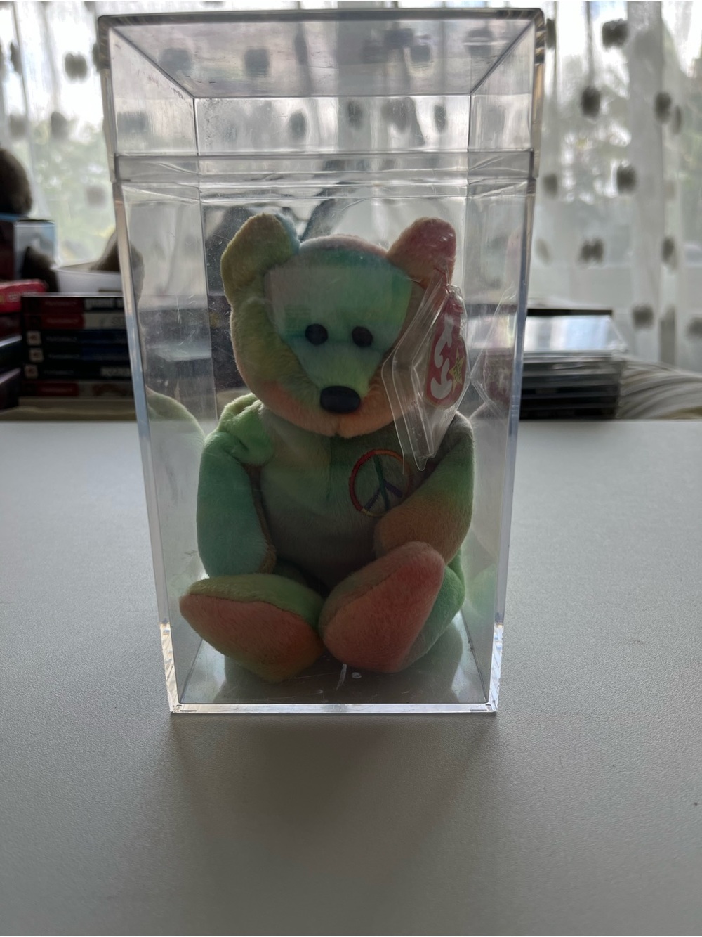 Vintage 1996 Tie-Dye Peace Beanie Baby in Collector’s Case